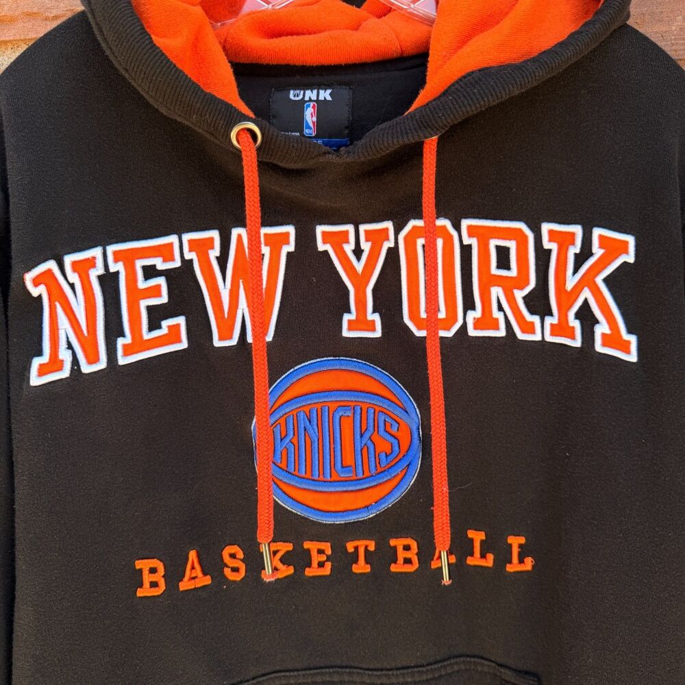 UNK NBA New York Knicks Pullover Hoodie Mens Size M Black Orange Lined - Picture 3 of 9
